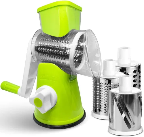 Miniatura 7 de Rallador giratorio de queso 3 en 1 – Cortador de verduras de manivela con base de succión fuerte, tambor de acero inoxidable para queso, nueces