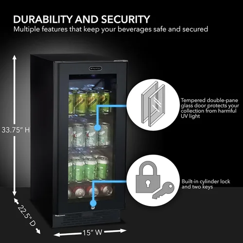Miniatura 2 de Whynter BBR-801BG Refrigerador de Bebidas Empotrable y Enfriador Mini Nevera con Puerta de Vidrio con Cerradura, 3.0 Pies Cúbicos, Negro, 100