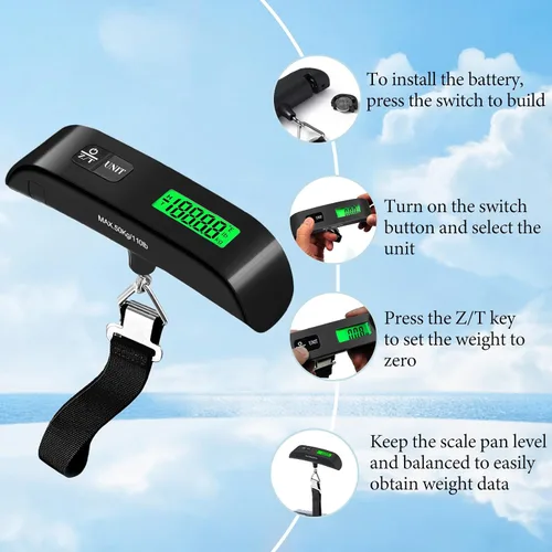 Miniatura 5 de Báscula de equipaje, báscula de equipaje de 110 libras con funciones de conmutación de 4 unidades y pantalla LED, báscula de equipaje digital
