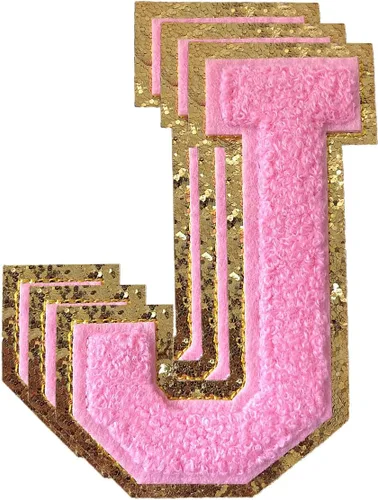 Miniatura 78 de 3 parches de números de chenilla negra, tamaño grande de 4-1/2" parches de números para planchar, parches universitarios para ropa, 8" Borde oro rosa