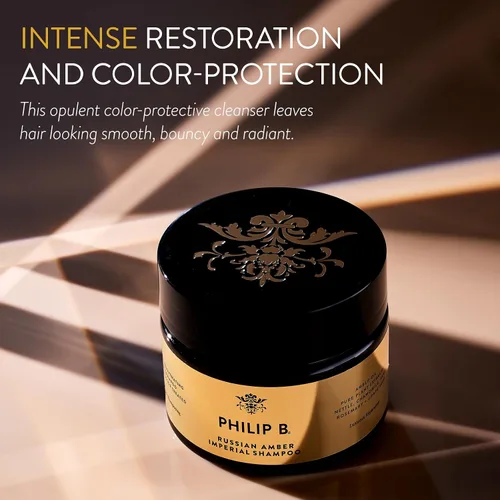 Miniatura 2 de PHILIP B Russian Amber Imperial Champú, 3 fl. oz. (3.0 fl oz) – Limpiador protector de color que restaura el cabello encrespado sobreprocesado