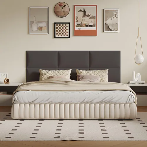 Miniatura 21 de Cabecero de palo color beige - Juego de 6 paneles montados en la pared para camas tamaño Queen, 61 x 30 cm, cabecero decorativo de fácil instalación