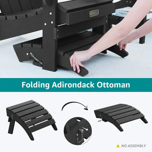Miniatura 2 de SERWALL Juego de 2 reposapiés plegables Adirondack, otomanas Adirondack sin montaje, color negro Gris