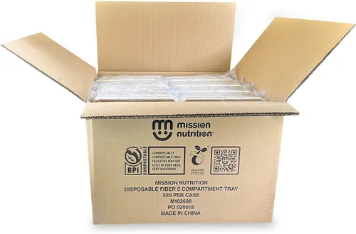 Miniatura 3 de Bandeja de 5 compartimentos de fibra desechable y compostable de alta resistencia actualizada (500/caja)