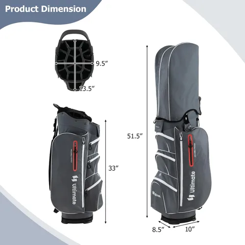 Miniatura 7 de Bolsa de carrito de golf Tangkula con divisores superiores de 15 vías, bolsa ligera para palos de golf con hueco individual para putter y 7 Gris