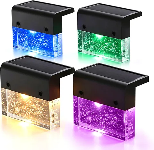 SUNFACE Paquete de 4 luces solares para escalones para exteriores, impermeables, luces LED brillantes con 2 modos de iluminación, blanco cálido y 7