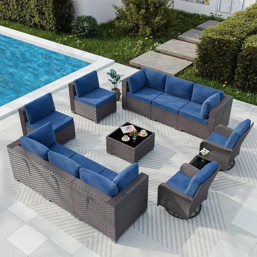 Miniatura 12 de Gotland Juego de muebles de patio de 8 piezas con mesa con fogón, muebles de ratán para exteriores para todo tipo de clima con respaldo alto de 2