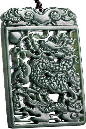 Miniatura 19 de China Natural Hetian Green Jade Nefrita Tallado Fengshui Zodiaco Dragón Bestia Colgante Amuleto Dragón 3#