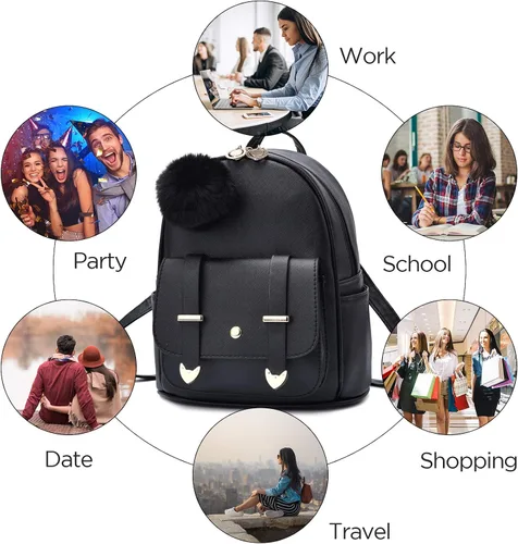 Miniatura 6 de I IHAYNER Mochila de moda para niñas, mini mochila para mujeres, adolescentes y niñas, monederos de piel sintética con pompón, bolsa de hombro