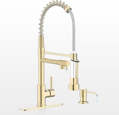 Miniatura 12 de Grifo de cocina con dispensador de jabón, grifos de fregadero de cocina de resorte de una sola manija con rociador desplegable y placa de cubierta