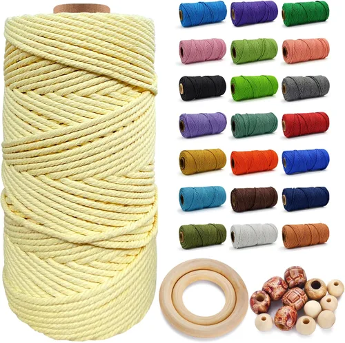 Miniatura 16 de Cuerda de Algodón 8mm x 20 Yardas - Cuerda de Macramé Natural Sin Blanquear - Cuerda de Algodón Trenzada de 3 Hilos para Colgar en la Pared, Blanco
