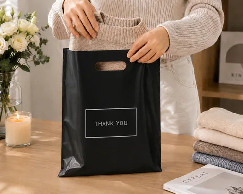 Miniatura 5 de Bolsas de plástico grandes con logotipo de agradecimiento, 12 x 15 pulgadas, con asas troqueladas, 100 unidades, ideales para mercancías, regalos