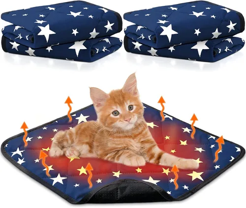 Miniatura 8 de Namalu Paquete de 4 Camas Autocalentables para Gatos, Alfombrilla Autocalentable para Gatos con Patrón de Estrella, Almohadilla Suave para Jaula