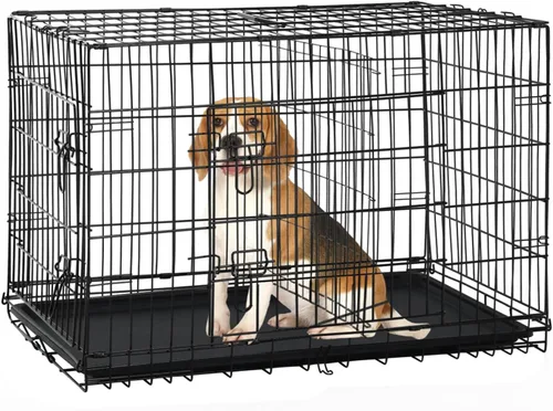 Miniatura 9 de Jaula para perros pequeños de 24 pulgadas, jaulas resistentes para perros pequeños, jaula plegable de alambre de metal con bandejas extraíbles, Negro