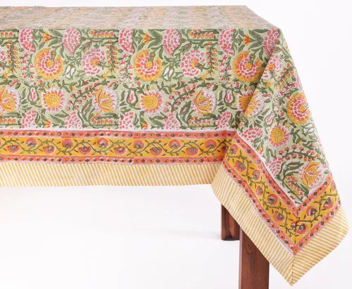 Miniatura 14 de ATOSII Mantel Redondo Bohemio Jade de Algodón 100%, Mantel de Lino con Estampado Floral de Bloques para Comedor, Fiestas, Bodas, Exteriores I