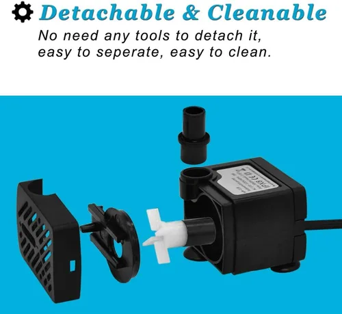 Miniatura 3 de DOMICA Mini bomba de agua sumergible (80 GPH 4 W) con tubo de 2.2 pies para estanque, acuarios, pecera, hidroponía, fuente de mesa, fuente
