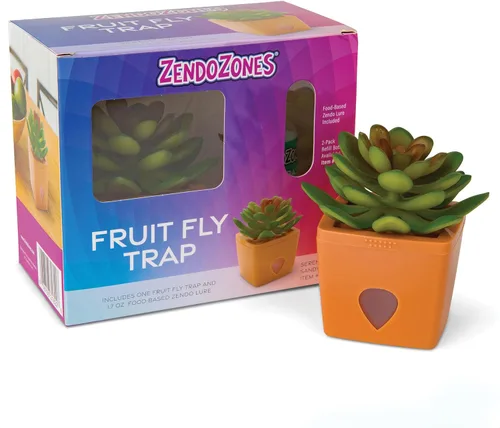 Miniatura 7 de ZendoZones - Trampa para moscas de frutas suculentas, diseño verde oscuro con base de terracota, control ecológico para moscas de la fruta