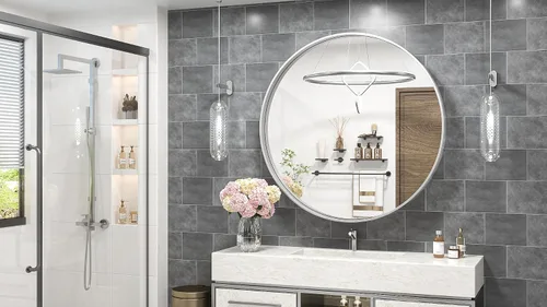 Miniatura 129 de TokeShimi - Espejo para pared de baño, espejo de tocador con marco de metal de aleación de aluminio mate cepillado e inoxidable, decoración rústica