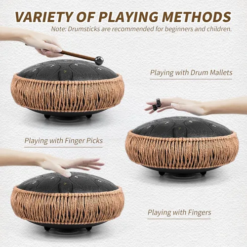 Miniatura 5 de Tambor de Lengua de Acero - 12 Pulgadas 15 Notas, Tambores de Lengua de Acero para Niños y Adultos, Handpan de Acero con Mazos, Hang Drum con Libro