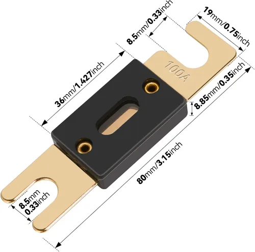 Miniatura 4 de TopstrongGear Portafusibles ANL de latón macizo calibre 0/2/4 de 100 amperios con fusibles de 100 amperios (paquete de 2) (100 amperios)
