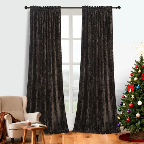 Miniatura 11 de Cortinas de Terciopelo Chartreuse Aplastado de Lujo Juego de 2 Paneles - 84 pulgadas de Largo para Oscurecer la Habitación Cortinas de Terciopelo