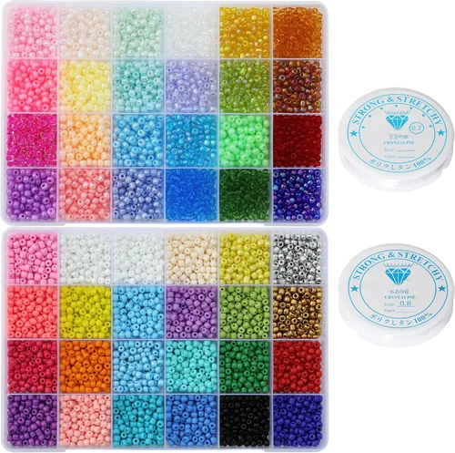 Miniatura 7 de Tamaño 2mm Cuentas de Semillas 24 Colores de Crayones en Caja de Almacenamiento en Rejilla Total Aproximadamente 20000 Piezas, 12/0 Pequeñas Cuentas