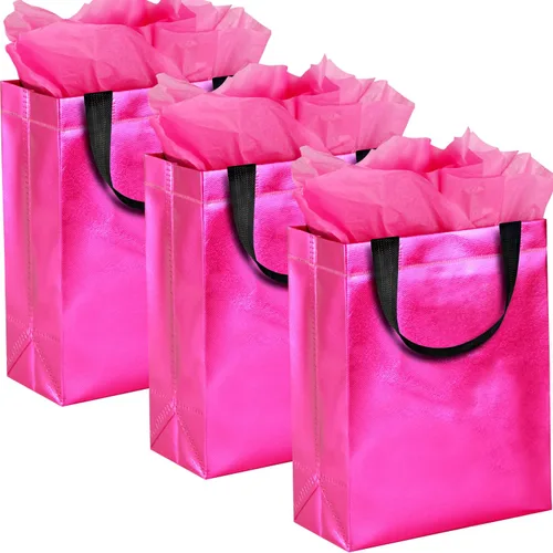 Miniatura 8 de GITMIWS Bolsas de regalo brillantes de 13 pulgadas con pañuelos, juego de 18 bolsas reutilizables de colores mixtos, tamaño grande, ideal como bolsa