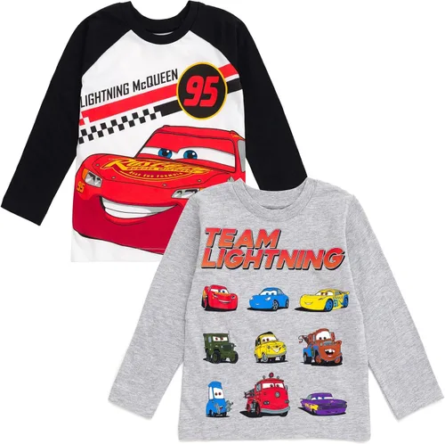 Disney Pixar Cars Lightning McQueen Tow Mater - Paquete de 2 camisetas de manga larga para niños pequeños a grandes
