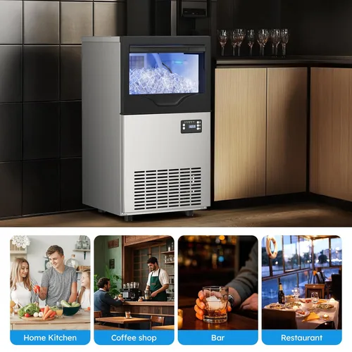 Miniatura 7 de Máquina de hielo comercial de 100 libras/24 horas, contenedor de almacenamiento de 33 libras, 45 cubos de hielo en 8-12 minutos, máquina de hielo