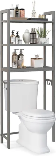 Miniatura 10 de LOKO Estante de almacenamiento de 3 niveles sobre el inodoro, organizador de baño con dispositivo antivuelco, 3 ganchos, soporte de metal sobre