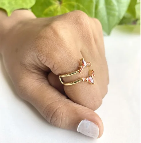 Miniatura 6 de Anillo de compromiso con forma de corona de granate rojo para mujer, anillo de compromiso con acabado de oro de 14 quilates