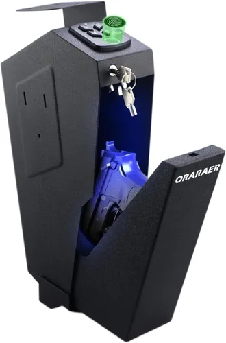 Caja fuerte biométrica para armas, caja de seguridad para pistolas de 3 vías: Desbloqueo por huella digital, PIN digital y llave. Caja fuerte para