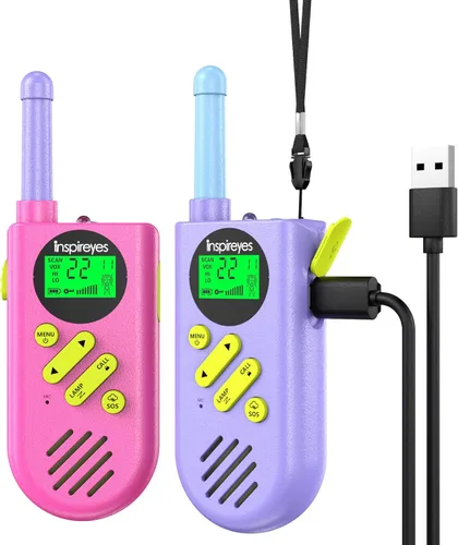 Miniatura 10 de Inspireyes Walkie Talkies para niños recargables, juguetes para niños y niñas de 3 a 12 años, paquete de 2 radios bidireccionales de largo alcance