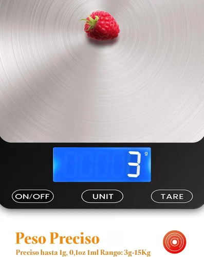 Miniatura 4 de Báscula de alimentos - Báscula de cocina digital de 33 libras para gramos y onzas de alimentos, recargable, acero inoxidable 304, baterías y carga