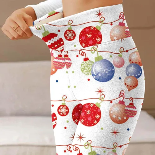 Miniatura 6 de Pantalones navideños talle Alto Mujer mallas gruesas Lana Pantalones Largos Cálidos Pantalones Chándal de Cintura