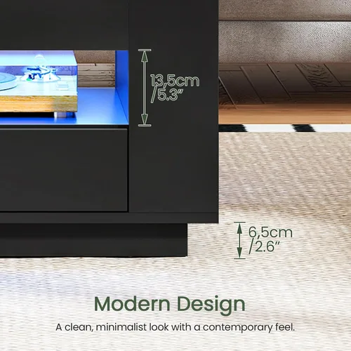 Miniatura 7 de CHOEZON Mesa auxiliar elevable de 40 pulgadas con 2 cajones, luces LED y almacenamiento, mesa central multiusos 4 en 1 con base flotante, para sala