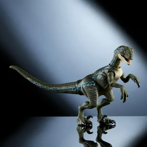 Miniatura 4 de Mattel Jurassic World Hammond Collection - Figura de acción de dinosaurio, velociraptor 'azul' dinosaurio juguete con articulación