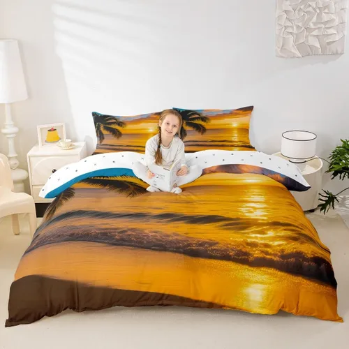 Miniatura 31 de Erosebridal Juego de ropa de cama para niños, juego de funda de edredón de sirena tamaño individual, funda de edredón femenina de escamas de peces