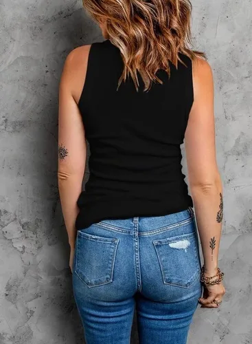 Miniatura 2 de Dokotoo - Camiseta ajustada sin mangas para mujer, tirantes anchos, escote bajo, con ribetes, deportiva, para entrenamiento