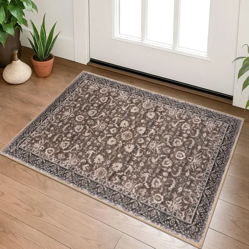 Miniatura 45 de Lansny Alfombra bohemia de 2 x 3 pulgadas, lavable, color negro, azul marino, floral, alfombra de cocina, alfombra de área pequeña de lana