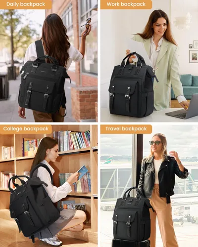Miniatura 9 de Mochila para portátil para mujeres, mochila de viaje para trabajo y colegio, mochila escolar, 15,6 pulg., versión mejorada, Mochilas Tote 1