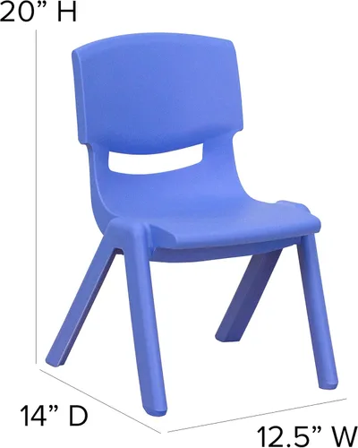 Miniatura 6 de EMMA + OLIVER Paquete de 4 sillas escolares apilables de plástico azul con asiento de 10.5 pulgadas de alto, silla preescolar