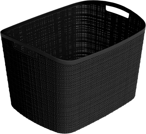 Miniatura 19 de Curver Juego de 6 cestas decorativas de plástico de yute mediano de 12 litros, para organización y almacenamiento, contenedores perfectos para Negro