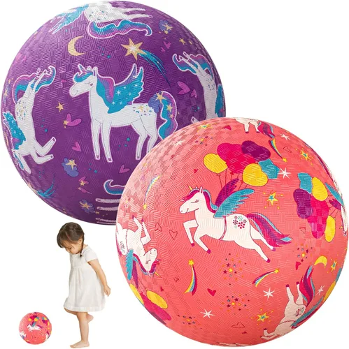 PlayZap Paquete de 2 pelotas de patio de recreo para niños pequeños, pelotas de unicornio para niños de 3 a 12 años, bolas de goma inflables de 8.5