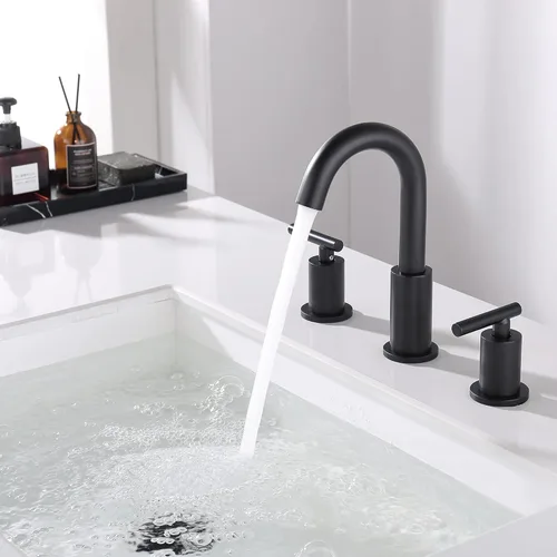Miniatura 6 de Grifo de Baño Negro con Desagüe Pop-Up y Manguera de Suministro, 8 Pulgadas 2 Manijas 3 Orificios Grifo de Baño Extendido, ChiLDano Grifo de Baño