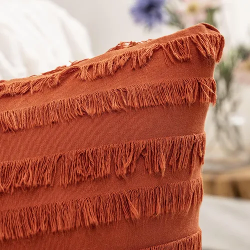 Miniatura 2 de MIULEE Juego de 2 fundas de almohada decorativas estilo bohemio de lino a rayas jacquard patrón fundas de cojín para sofá, sala de estar