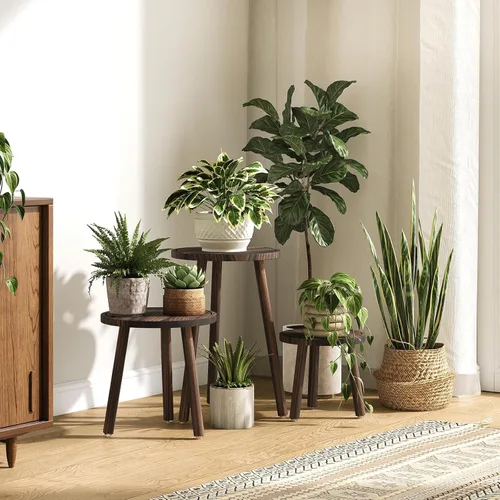 Miniatura 2 de Uneedem Soporte para plantas de interior, paquete de 3 soportes de madera más altos para macetas de 6 a 12 pulgadas, taburete moderno de mediados