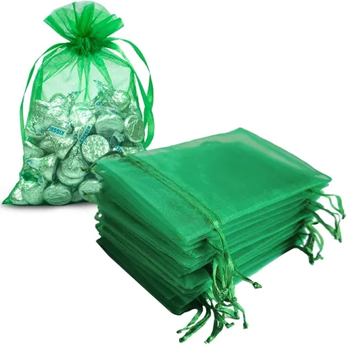 Miniatura 37 de 100 bolsas de organza con cordón de regalo para joyas, galletas, malla de tela transparente de 5 x 7 pulgadas, bolsa reciclable duradera para baby