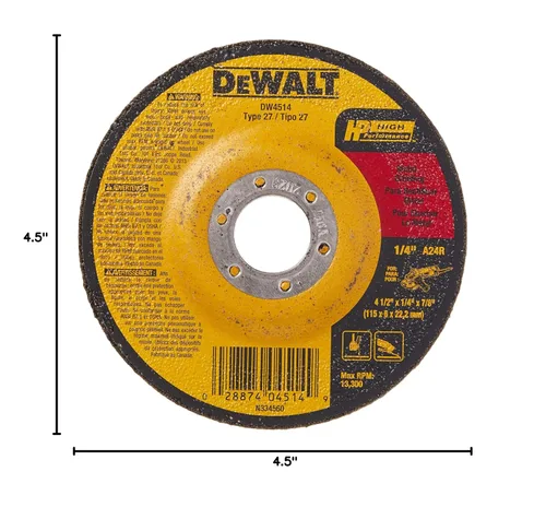 Miniatura 4 de DEWALT DW4514 Disco de esmerilado de 1/4" de espesor con 4-1/2" de diámetro y mandril de 7/8