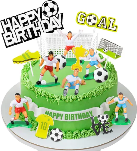19 piezas de decoración de pastel de fútbol – decoración temática de jugador de fútbol para fiesta de fútbol, suministros de fiesta de cumpleaños de